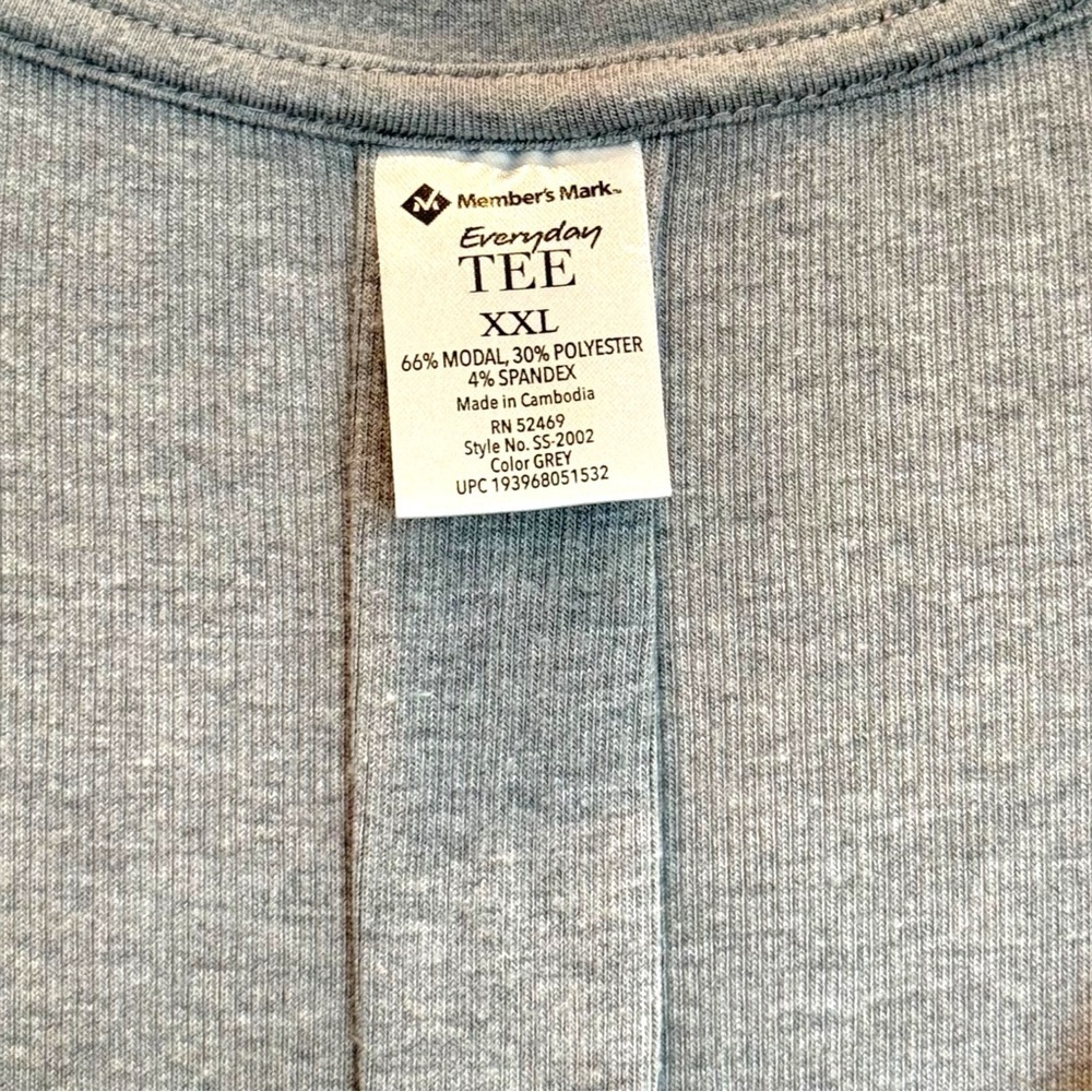 Members Mark Favorite Everyday Tee Gray S/S V-neck Shirt Top Size XXL NWOT - Picture 5 of 5